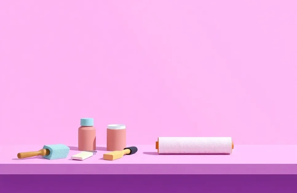Outils de peinture disposés dans l'ordre des étapes du chantier