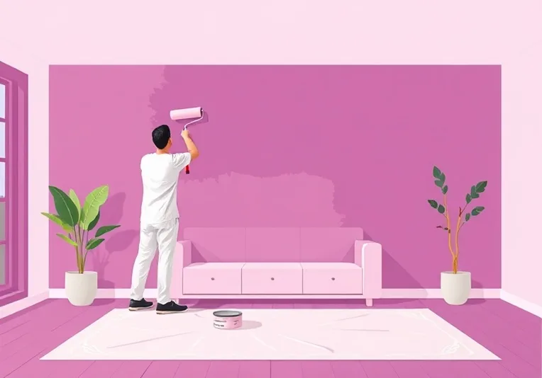 Peintre appliquant la peinture au rouleau sur un mur de salon